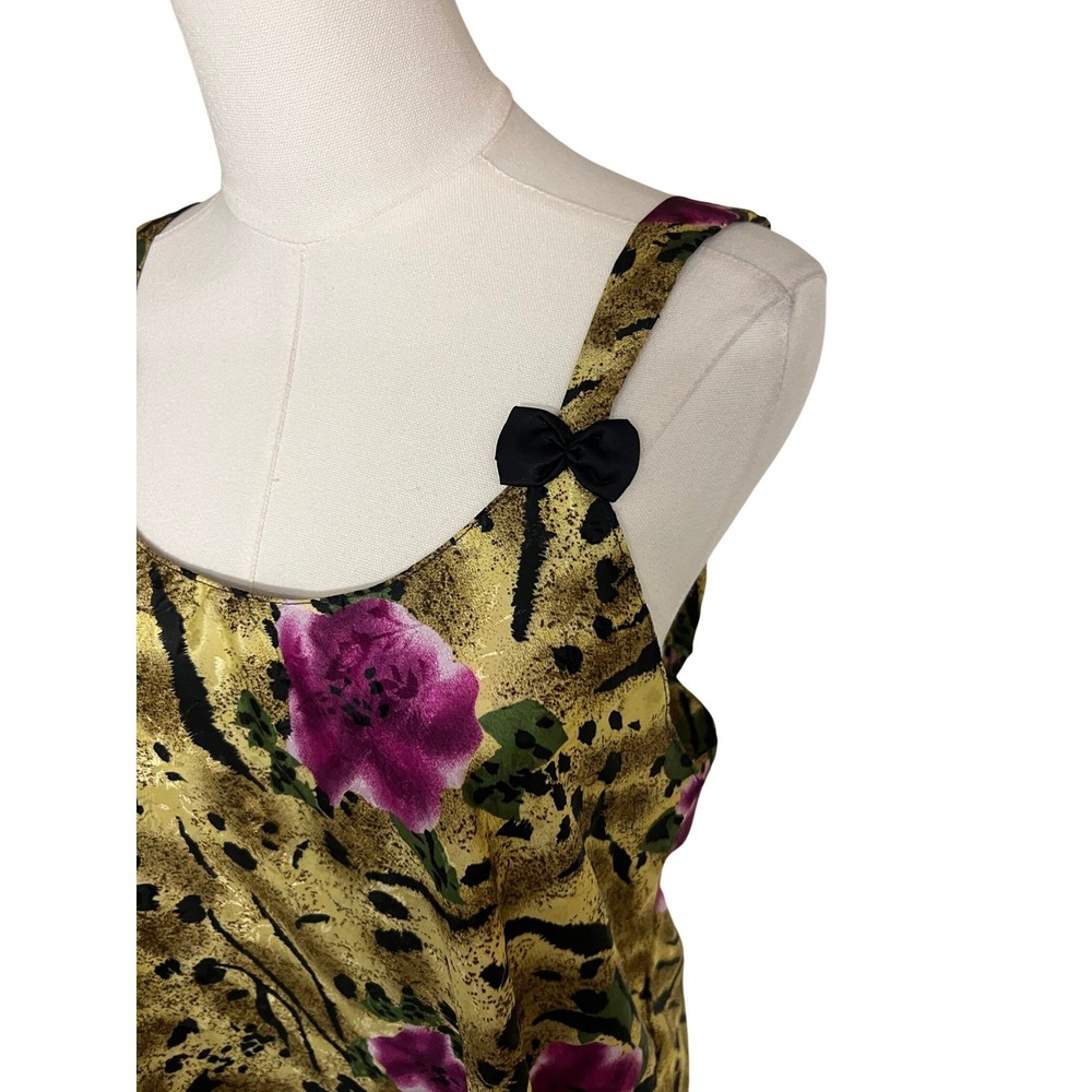 Vintage Vanity Fair Womens Gold Animal Print Floral Satin Robe Nightgown Set L - Picture 3 of 16